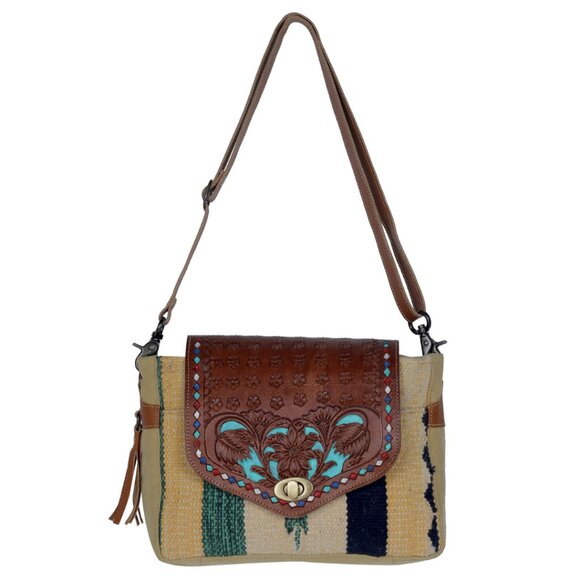 MYRA BAG Floral Etching Western Hand Tooled Crossbody Bag NWT - Picture 5 of 15